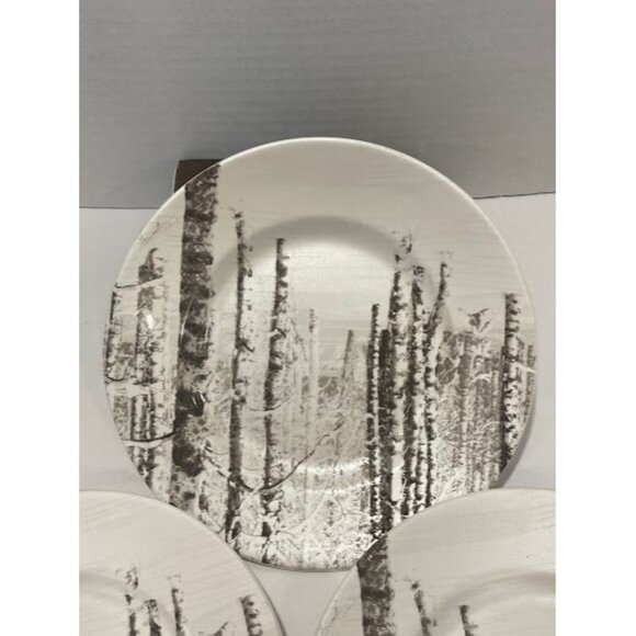 Set Of 3 Better Homes & Gardens Forest Scene 11" Dinner Plates Porcelain White & - Picture 4 of 9
